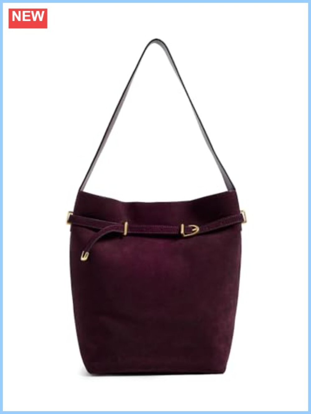 Suede Bucket Tote Shoulder Bag Gold-Tone Hardware Essential Belted